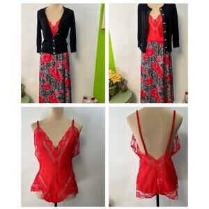 Vintage 80s Frilly Lace Satin Teddy Bodysuit Sissy Pink Lingerie Large Boudoir